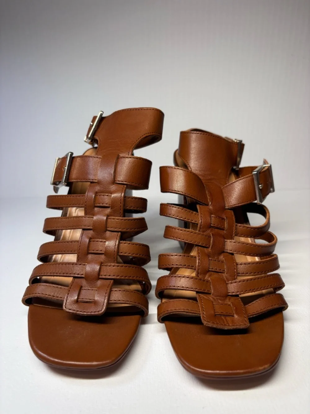 Vince Camuto Cognac Brown Gladiator Block Heel Sandals Buckle Strap Heels Size 6